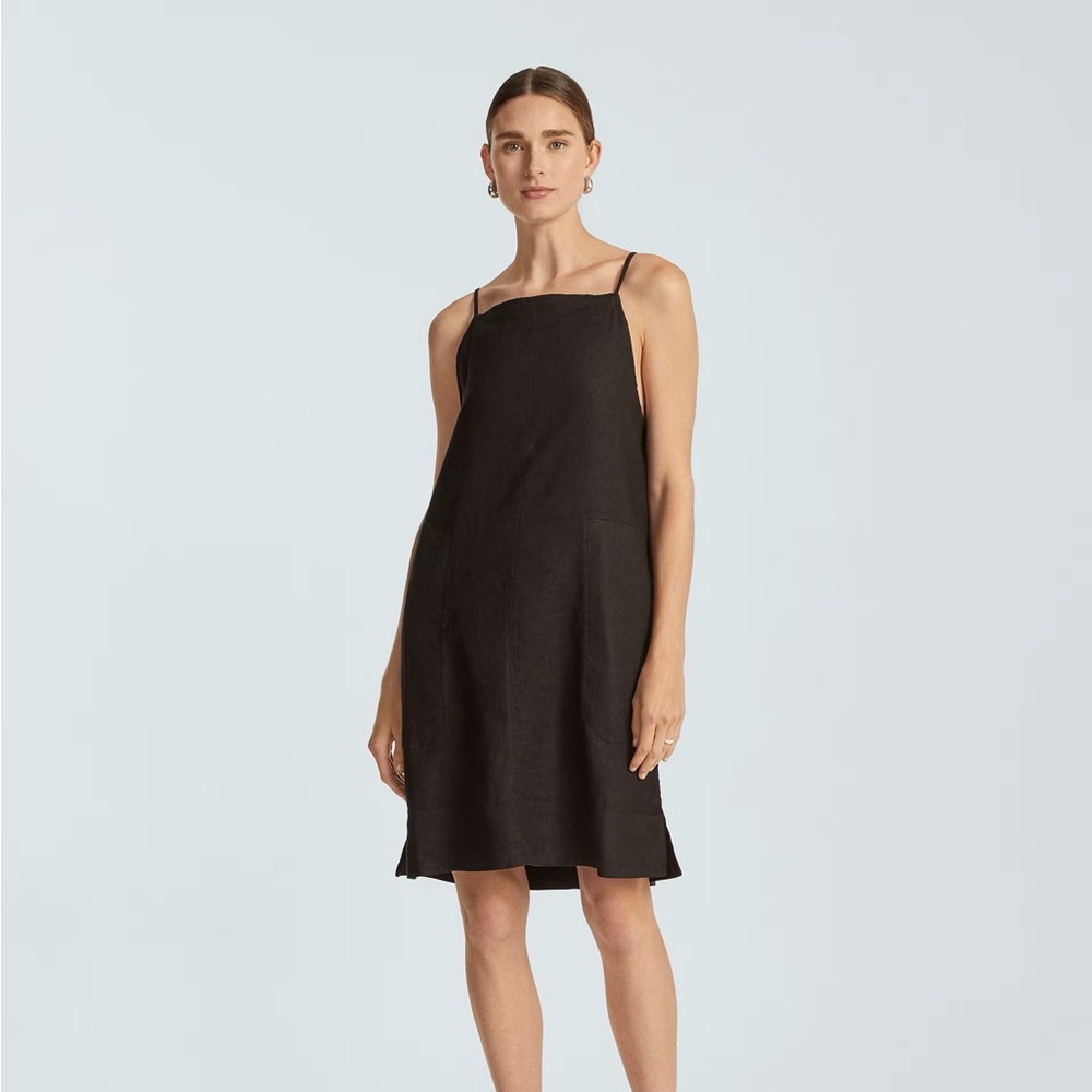 Everlane Small Black The Linen Apron Dress